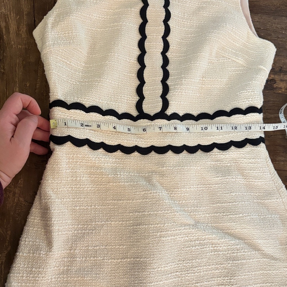 Kate Spade Scallop Trim Tweed Cream Sheath Mini Dress Sleeveless Crew Neck - Picture 8 of 9